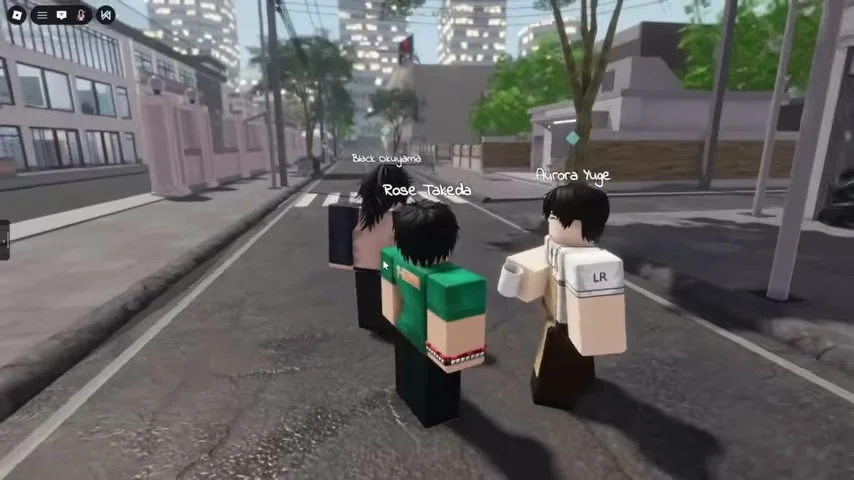 Three Gakuran Roblox characters standing together showing visibly different heights